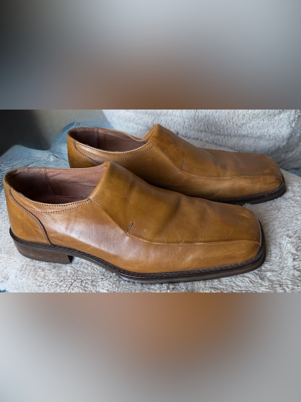 Alfani Fortune Men's 11M Cognac Brown Leather Slip-On Loafers Made in Romania